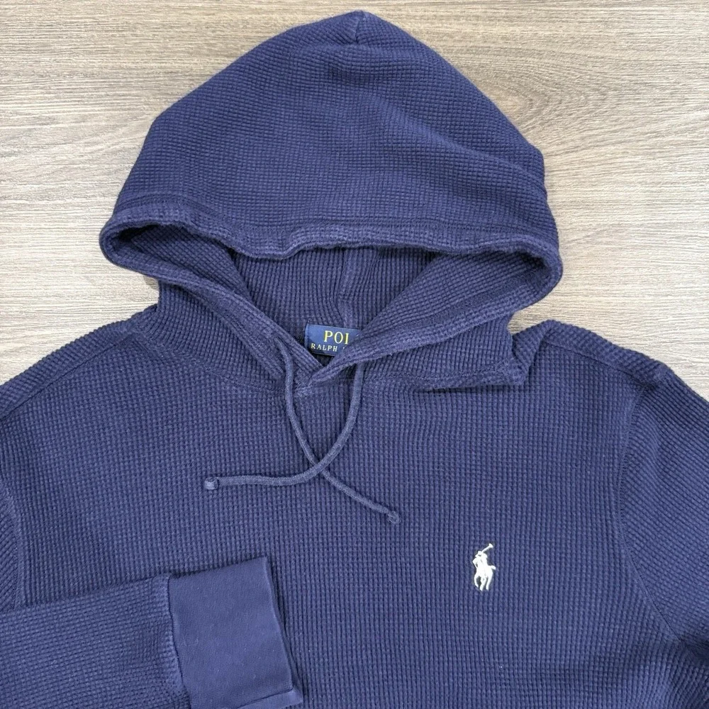 Polo Ralph Lauren Blue Waffle Knit Thermal Pullover Hoodie Size Youth Large